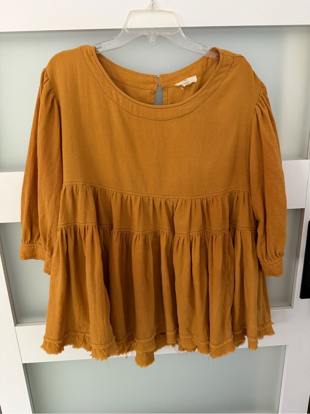 entro Mustard Tiered Peasant Tunic Top